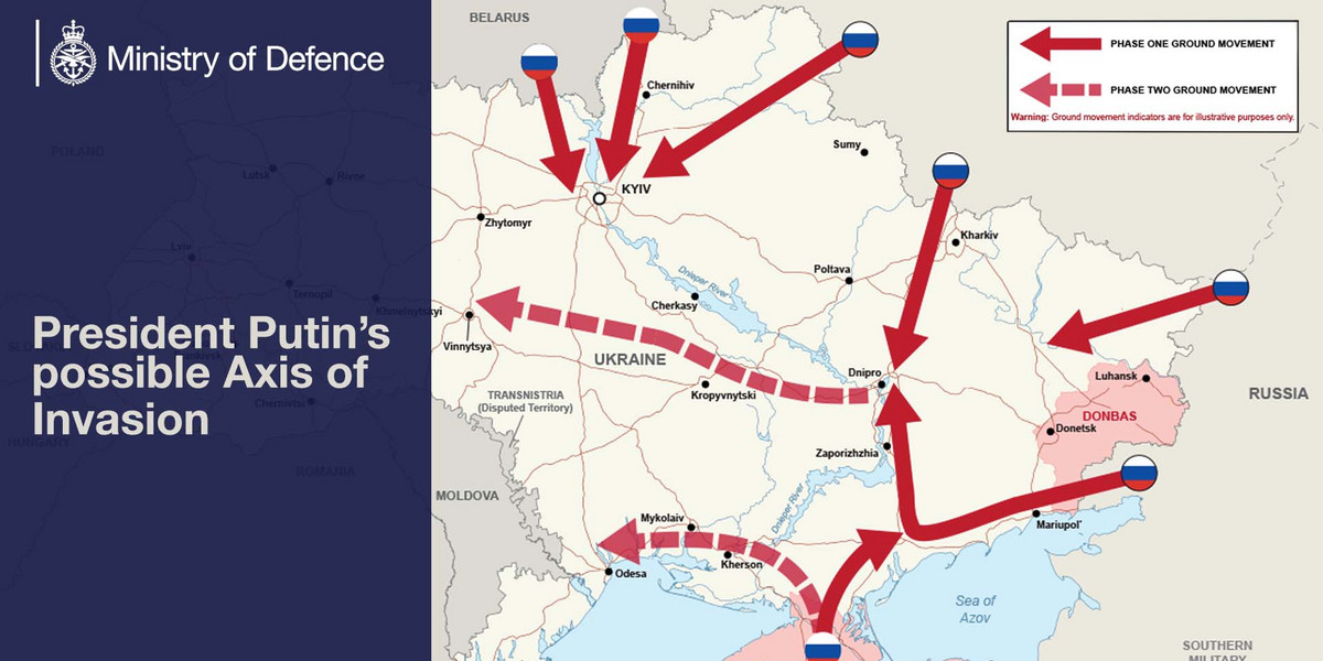 Brytyjskie służby opublikowały możliwe plany rosyjskiej inwazji.