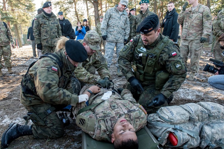 Ze strony amerykańskiej obecni byli żołnierze z 3. Batalionu 69. Pułku Pancernego 1 Brygady Pancernej 3 Dywizji Piechoty z Fort Stewart w Georgii.<br>
W manewrach wzięły udział gąsienicowe wozy bojowe piechoty M2 i M3 Bradley, czołgi M1 Abrams i polskie Leopard 2A4. <br><br> fot. (mr) PAP/Maciej Kulczyński