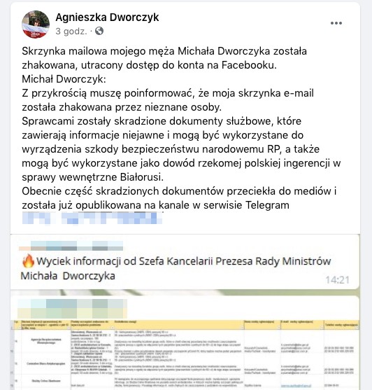 Screen z konta na Facebooku Agnieszki Dworczyk