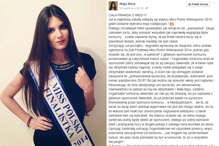 screen z profilu Mai Nizio, Miss Wielkopolski