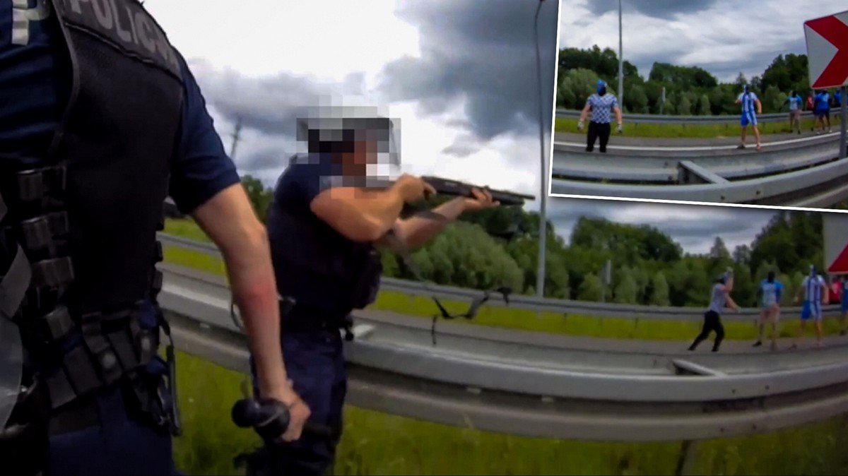 Zablokowane autokary i pseudokibice na drodze. Policja wkroczyła do akcji, padł strzał [WIDEO]