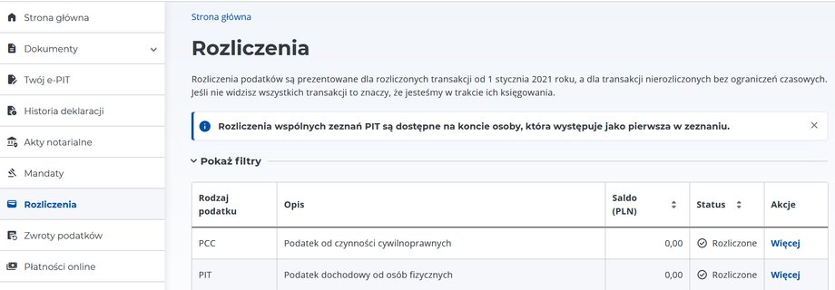 Tak wygląda e-Urząd Skarbowy w części dotyczącej osób fizycznych