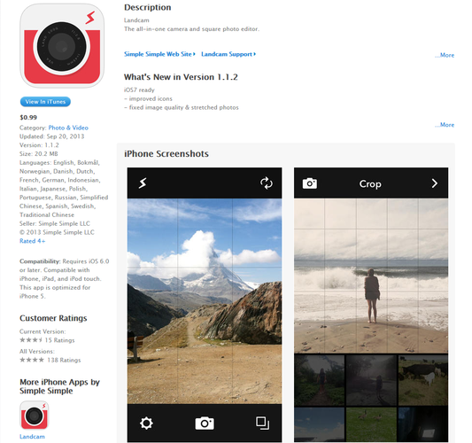 <b>Landcam</b>
<br><br>
Landcam to świetna alternatywa dla tradycyjnej aplikacji fotograficznej w iPhonie. Oferuje znakomite filtry i czcionki oraz 12 rozbudowanych narzędzi do edycji zdjęć.
<br><br>
<b>Cena:</b> 0,99 euro