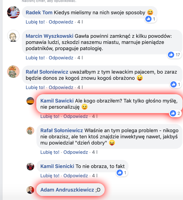 Adam Andruszkiewicz na Facebooku jako Kamil Sawicki