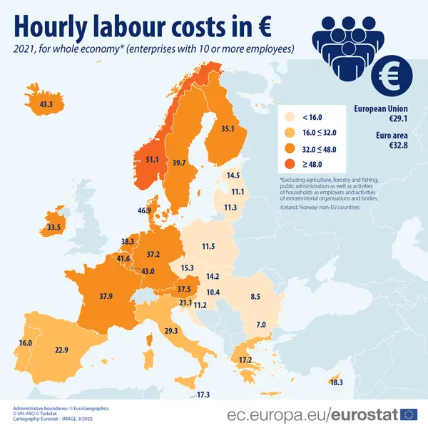 Koszt roboczogodziny w państwach Unii Europejskiej