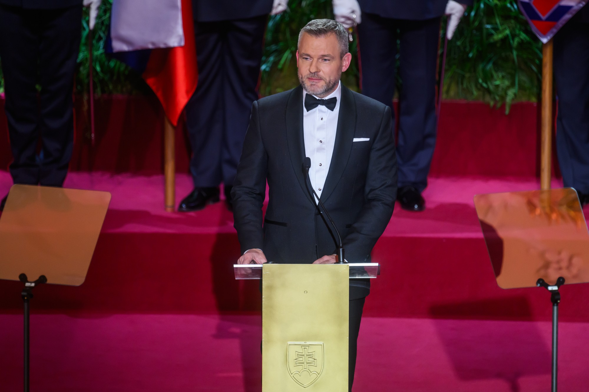 Prezident Peter Pellegrini počas príhovoru na slávnostnej ceremónii udeľovania štátnych vyznamenaní.