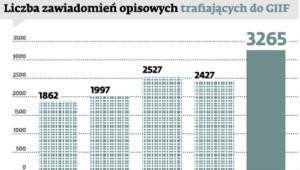 Liczba zawiadomień opisowych trafiających do GIIF