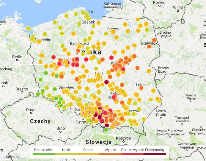 Zanieczyszczenie powietrza w Polsce - 8 marca 2018 roku (godz. 9)