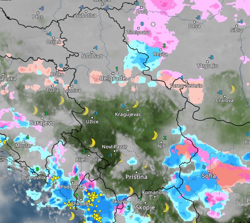 Kretanje padavina sutra u 2 časa 