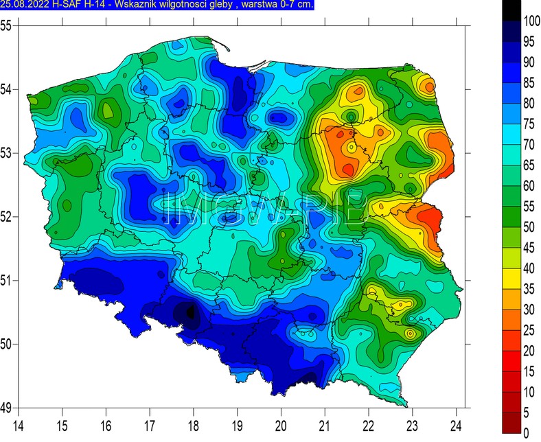 Wilgotność gleby w warstwie 0-7 cm