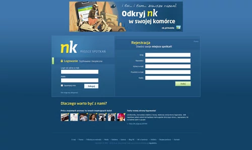 Pierwsza z dwóch wersji nowej strony logowania do serwisu NK.pl. fot. NK.pl.