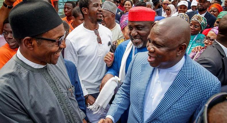 President Muhammadu Buhari (left) with Lagos State governor, Akinwunmi Ambode