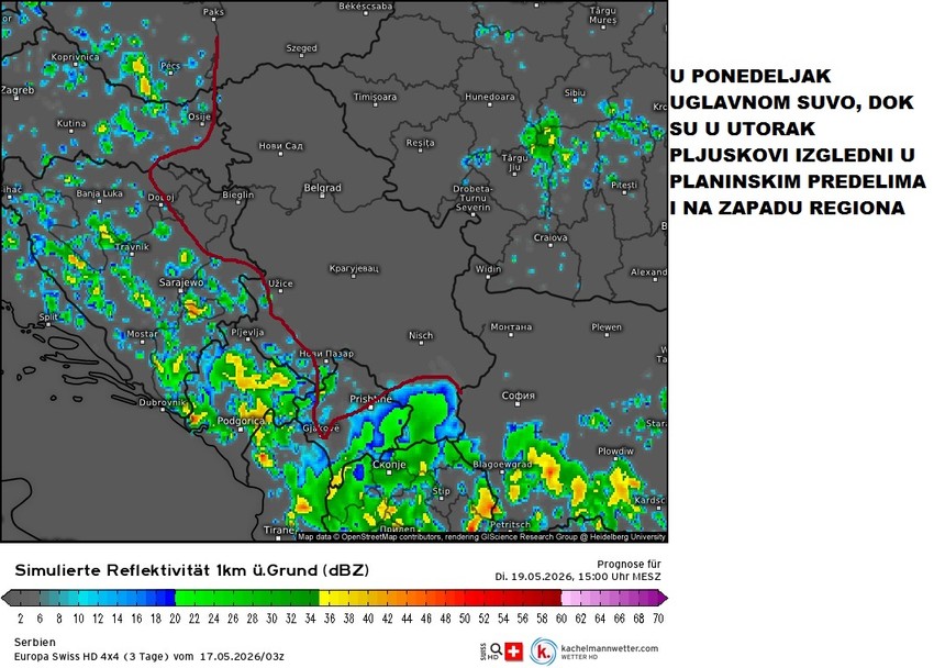 Radarski snimci u ponedeljak i utorak