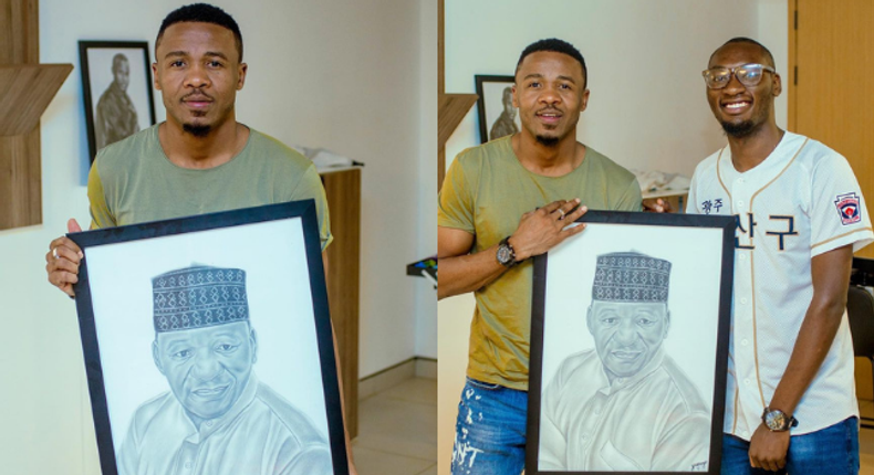 Alikiba in tears as fan surprises him with a portrait of his late Father (Video)