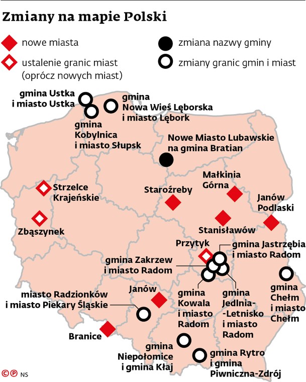 Nowe miasta i zmiany granic gmin w 2026 r.