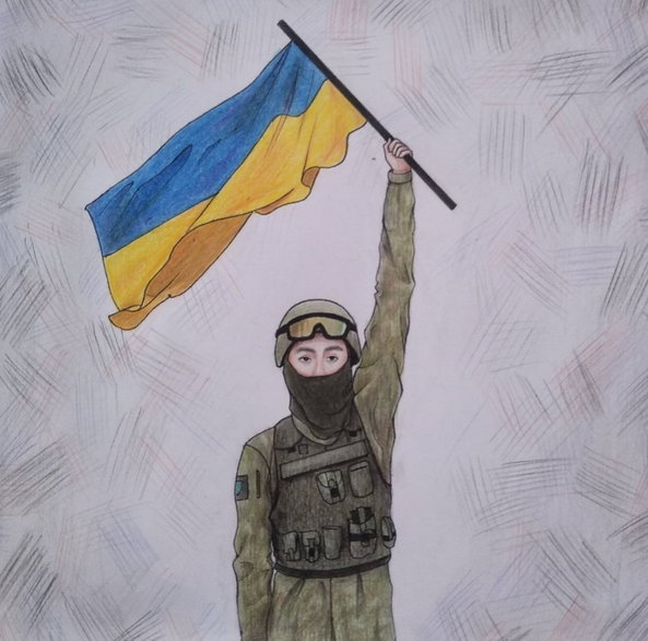 Rysunek 15 letniej Wiktorii z Tarnopolu - Nasi Obrońcy. “Jestem bardzo dumny z naszych Sił Zbrojnych. Każdego dnia pokazują światu oddanie i odwagę. Niech Bóg zawsze ich chroni!”