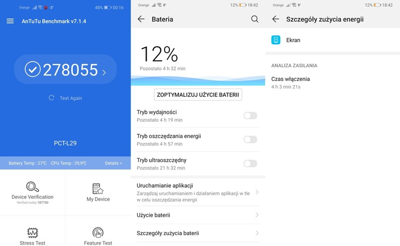 Huawei Mate 20 - AnTuTu Benchmark, czas pracy na baterii