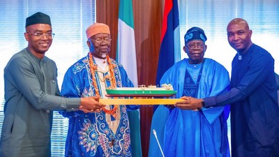 President Bola Ahmed Tinubu receives the Board and Management of the Nigeria Liquified Natural Gas Limited led by the MD/CEO of the Nigeria LNG Limited, Dr Philip Mshelbila. [Presidency]