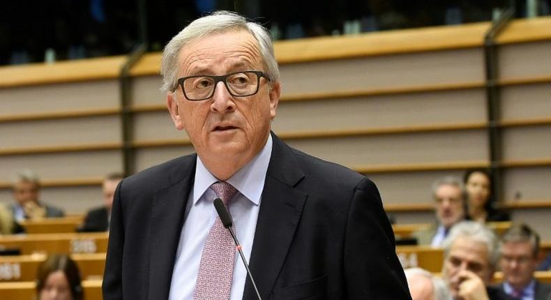 EU Commission President Jean-Claude Juncker addreses lawmakers at the European Parliament in Brussels, on March 1, 2017