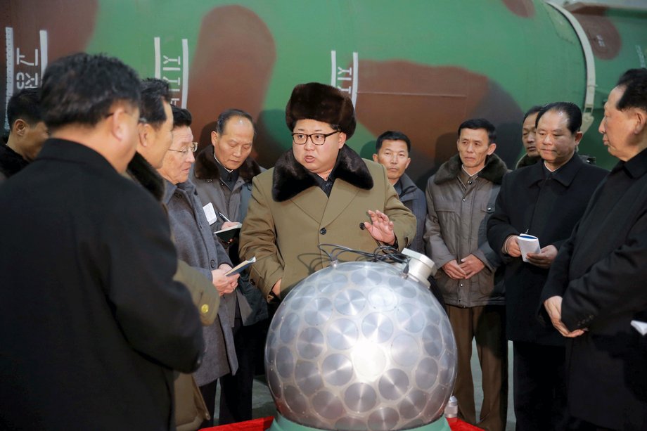 North Korean leader Kim Jong Un meeting scientists and technicians in the field of nuclear-weapon research in an undated photo released by North Korea's Korean Central News Agency in Pyongyang.