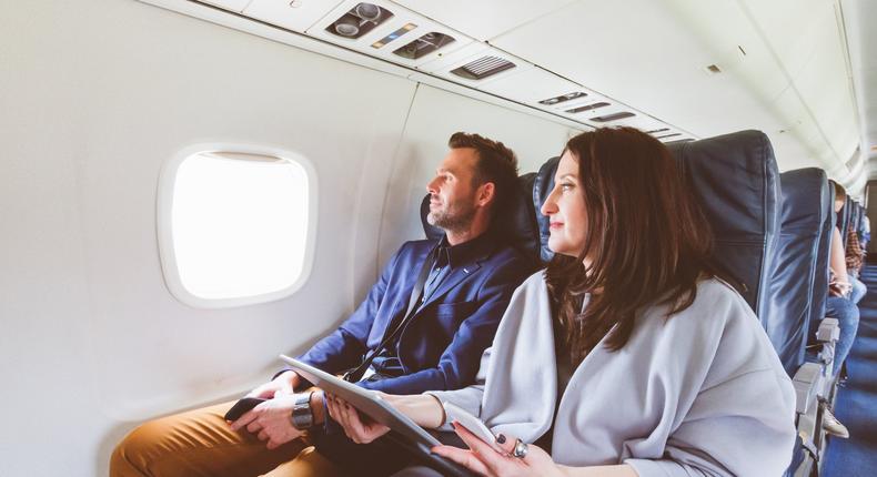 couple on airplane