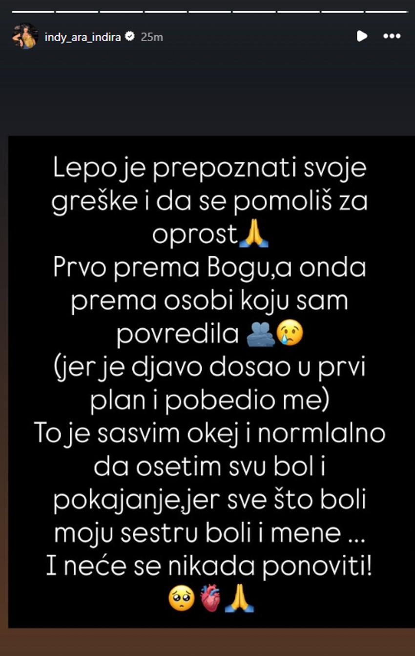 Novo oglašavanje Indi Aradinović u jeku drame sa sestorm:"Sve što je boli"
