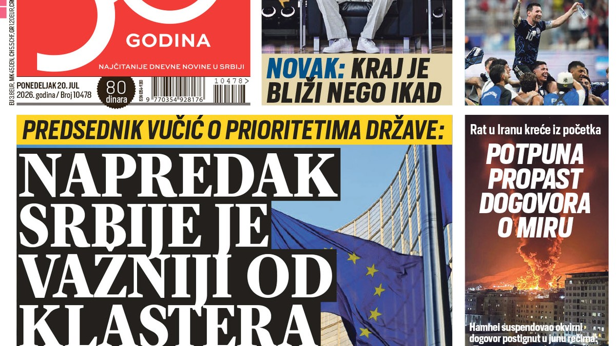 Blic naslovna strana za 20.7.