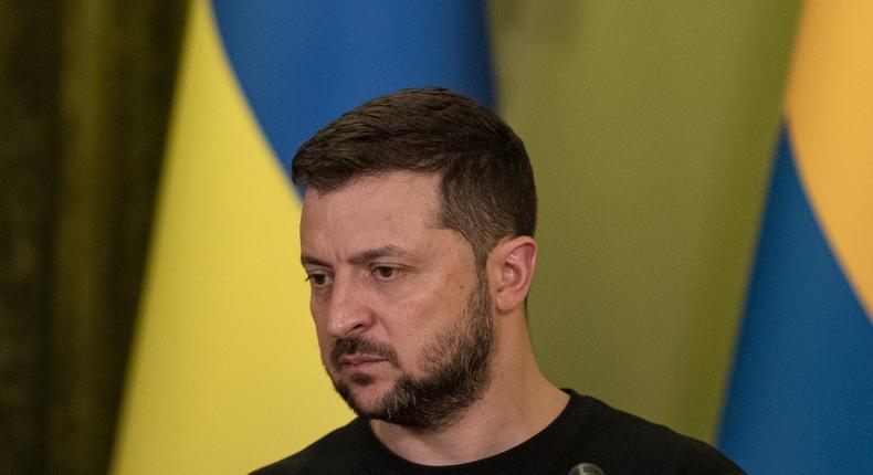 Ukrainian President Volodymyr Zelensky is seen during a joint press conference with Swedish Prime Minister Magdalena Andersson on July 4, 2022 in Kyiv, Ukraine.Alexey Furman/Getty Images