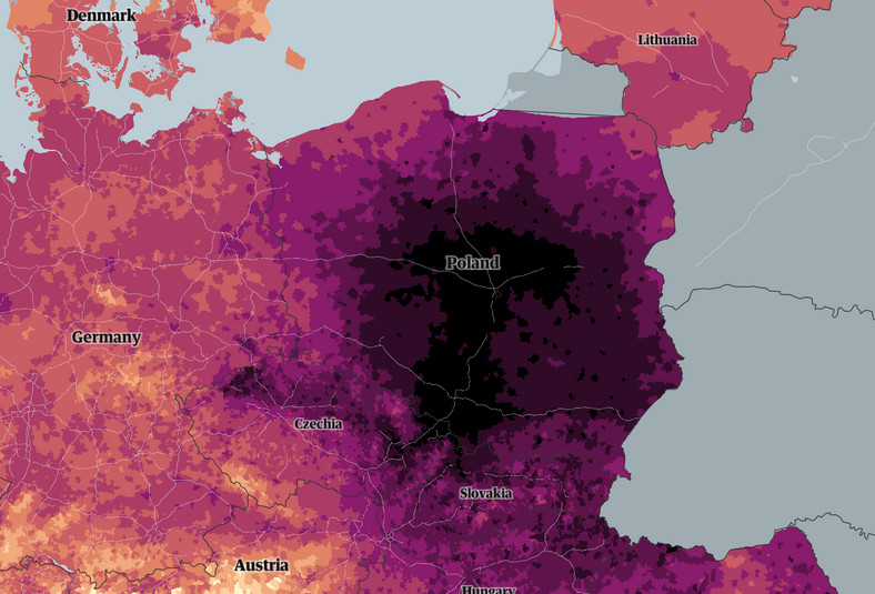 Mapa zanieczyszczenia powietrza wskazuje, że w Polsce normy są regularnie przekraczane