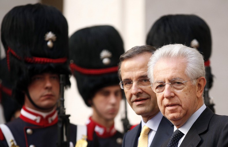 Mario Monti i Antonis Samaras podczas spotkania w Rzymie