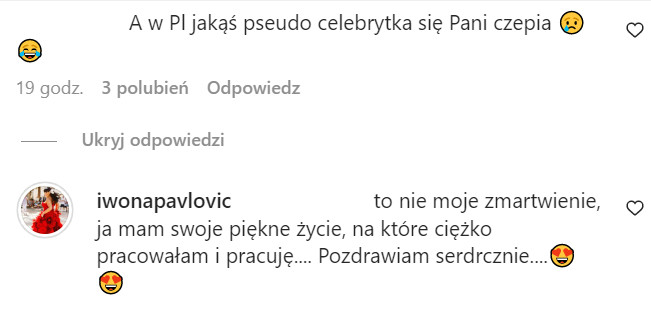 Komentarz na profilu Iwony Pavlović