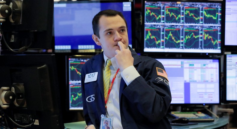 A trader works on the floor at the New York Stock Exchange (NYSE) in New York City, New York, U.S., March 3, 2020.Andrew Kelly/Reuters