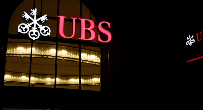 FILE PHOTO: Logo of Swiss bank UBS is seen in Basel