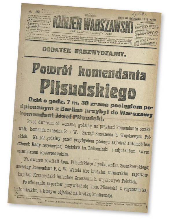 Pierwsza strona „Kuriera Warszawskiego” z 10 listopada 1918 r.