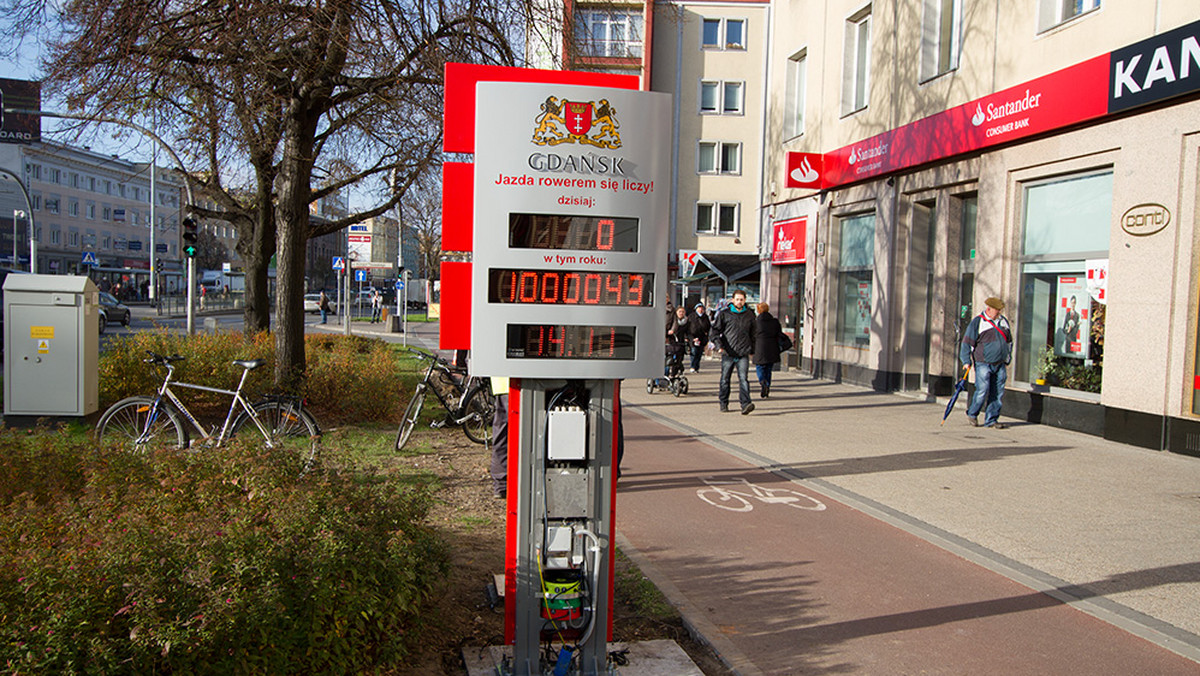 Specjalny kalkulator rowerowy stanął przy głównej arterii Gdańska. Urządzenie liczyć będzie rowerzystów, którzy codziennie przejeżdżają ścieżką rowerową na wysokości CH Manhattan we Wrzeszczu.