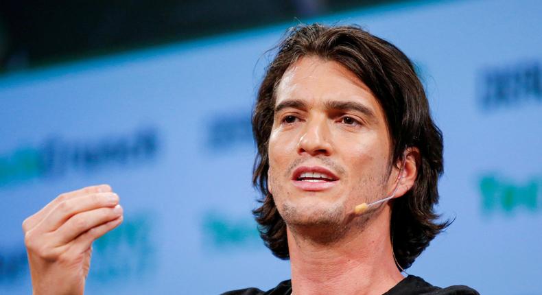 FILE PHOTO: Adam Neumann, CEO of WeWork, speaks to guests during the TechCrunch Disrupt event in Manhattan, in New York City, NY, U.S. May 15, 2017. REUTERS/Eduardo Munoz