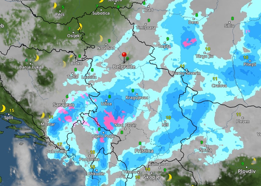 Kretanje nevremena u 5 časova u ponedeljak