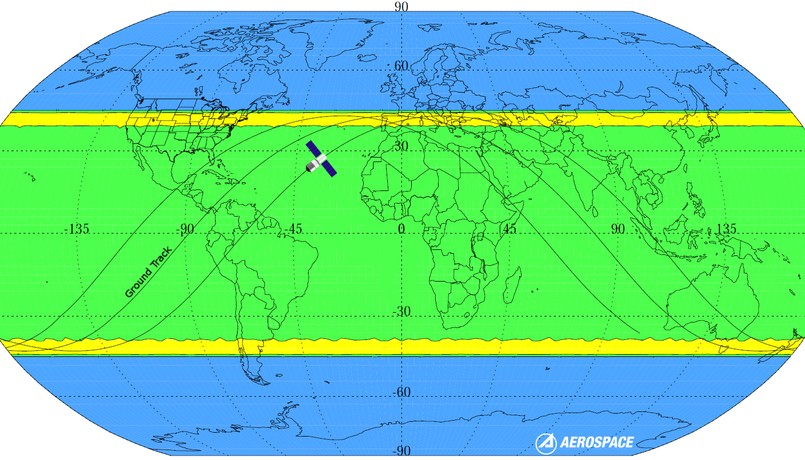 Mapa możliwych miejsc upadku Tiangong-1