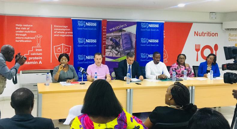 Rabie Issa, Business Executive Officer, Nestlé Waters Nigeria; Mauricio Alarcón, MD/CEO, Nestlé Nigeria; Olawale Adebiyi MD Wecyclers, Bolanle Olowu, Head Business Development, Wecyclers;Victoria Uwadoka,  Corporate Communications & Public Affairs Manager, Nestlé Nigeria.