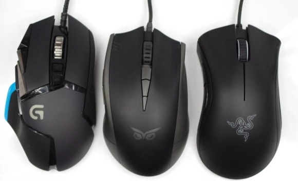 Porównanie z myszami Logitech G502 i Razer Deathadder Chroma.