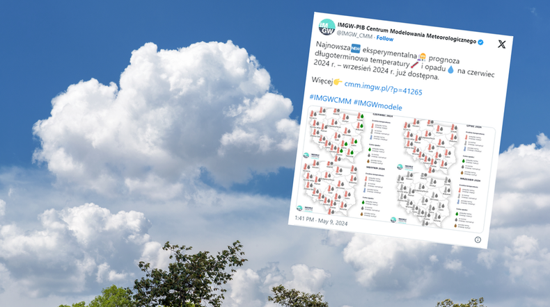 IMGW opublikował najnowszą prognozę sezonową obejmującą okres od czerwca do września (screen: X/IMGW)