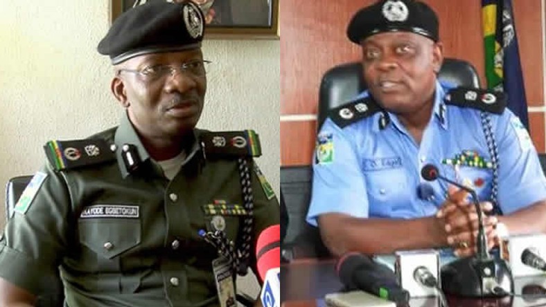 Kayode Egbetokun (L) takes over from Imohimi Edgal (R) as police chief of Lagos, Nigeria's commercial capital (Punch)