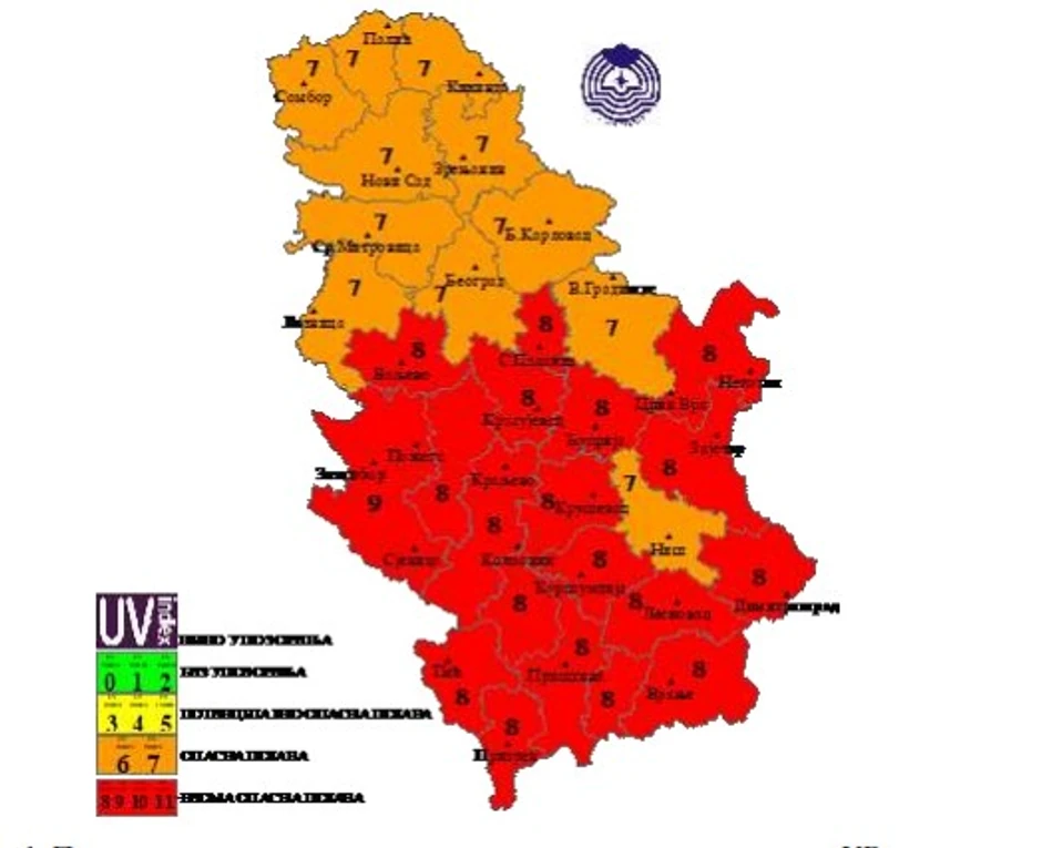 Prostorna raspodela UV zracenja za sredu
