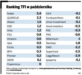 Ranking TFI: W październiku najwięcej dały zarobić fundusze akcji