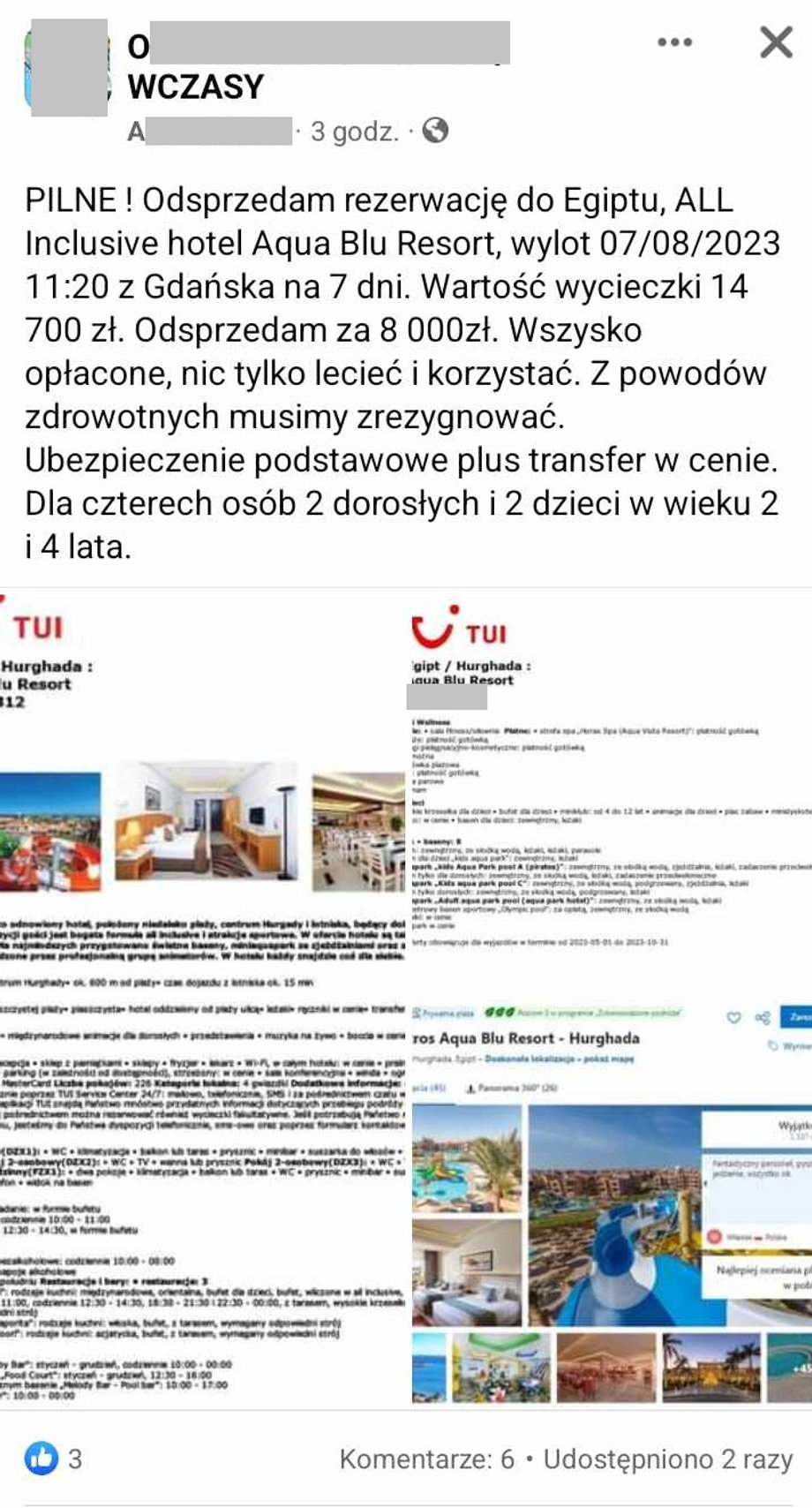 Przykładowe ogłoszenie odsprzedaży wycieczki.