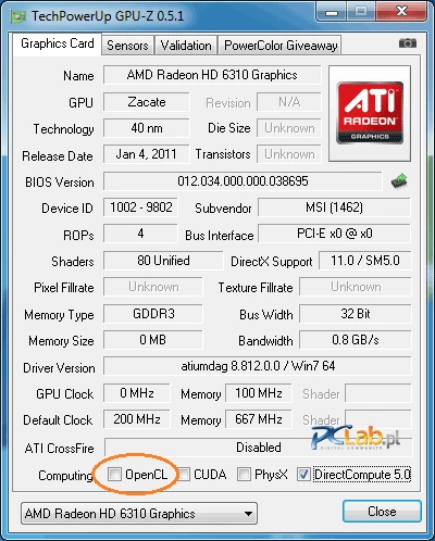 OpenCL jest niedostępne dla zintegrowanego układu graficznego