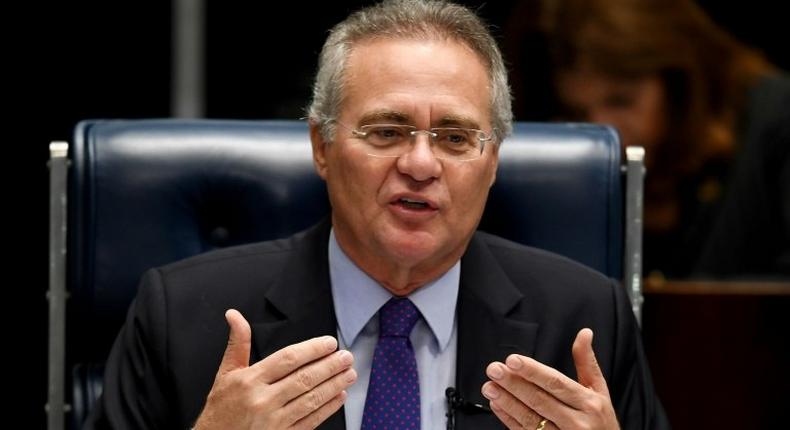 Brazilian Senate President Renan Calheiros speaks during a session of the Senate in Brasilia on December 8, 2016