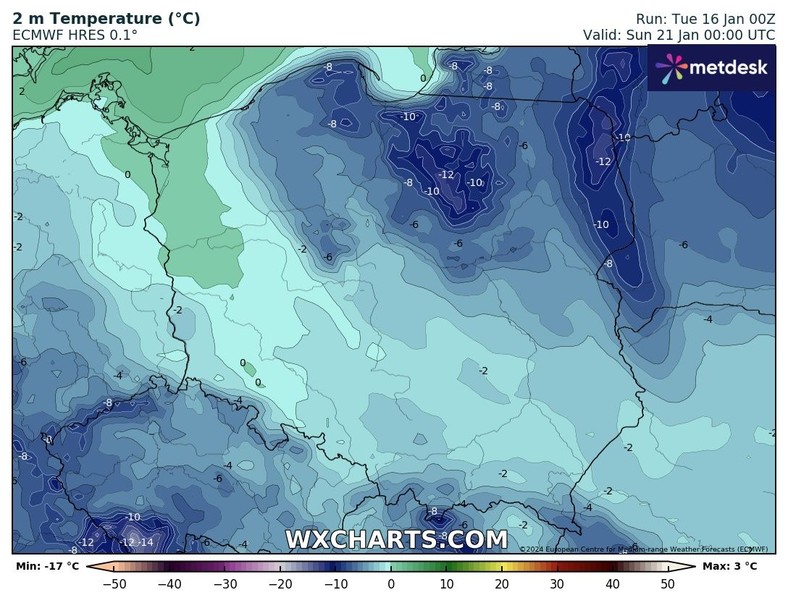 Koniec tygodnia będzie mroźny. Nocami możliwe są spadki temperatury nawet poniżej -10 st. C.