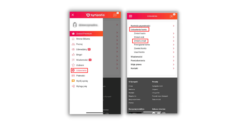 Zmiana adresu e-mail w Sympatiapl