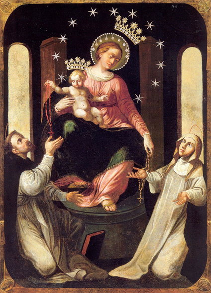 Matka Boża Pompejańska. Przekazuje różaniec św. Dominikowi
